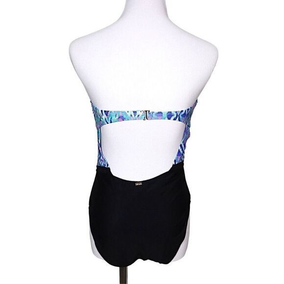XOXO Blue Novelty Trim 1pc Sweetheart Strapless Swimsuit sz MEDIUM - Picture 3 of 10